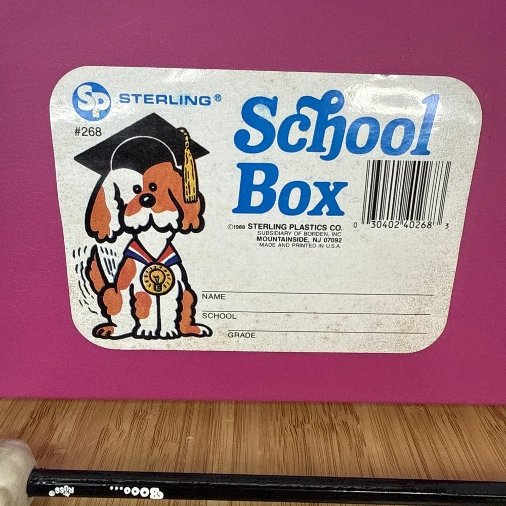 Sterling Pink School Box #268 80s 1988 With 32 VTG Holiday School Pencils